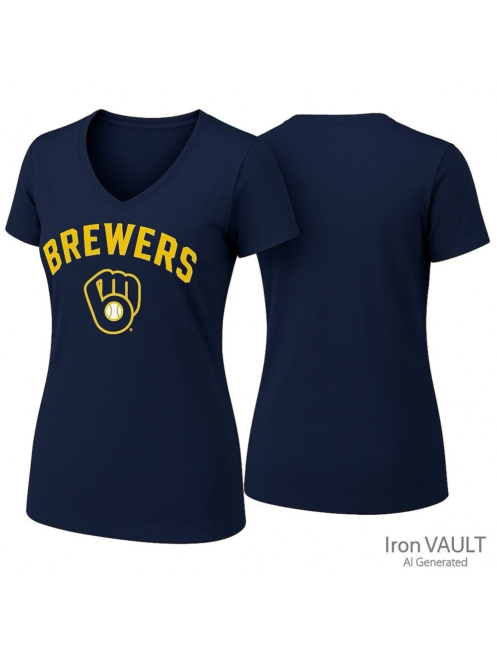 Milwaukee Brewers Women’s Fanatics V-Neck T-Shirt Navy Blue Cotton MLB Apparel